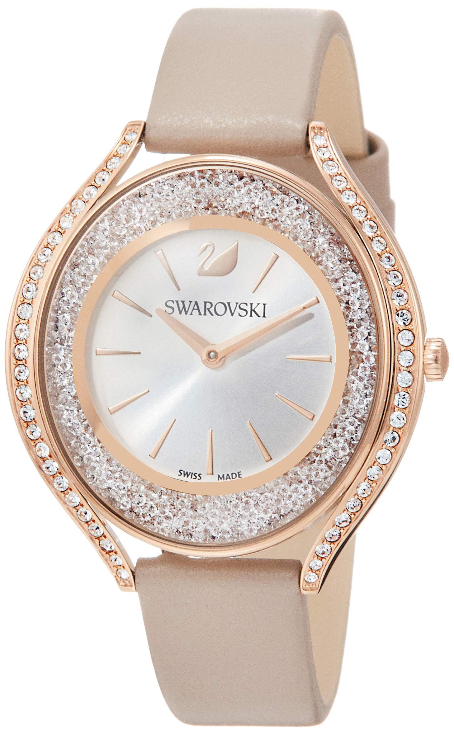 Swarovski Crystalline Aura Crystals Silver Dial Beige Leather Strap Watch for Women - 5519450