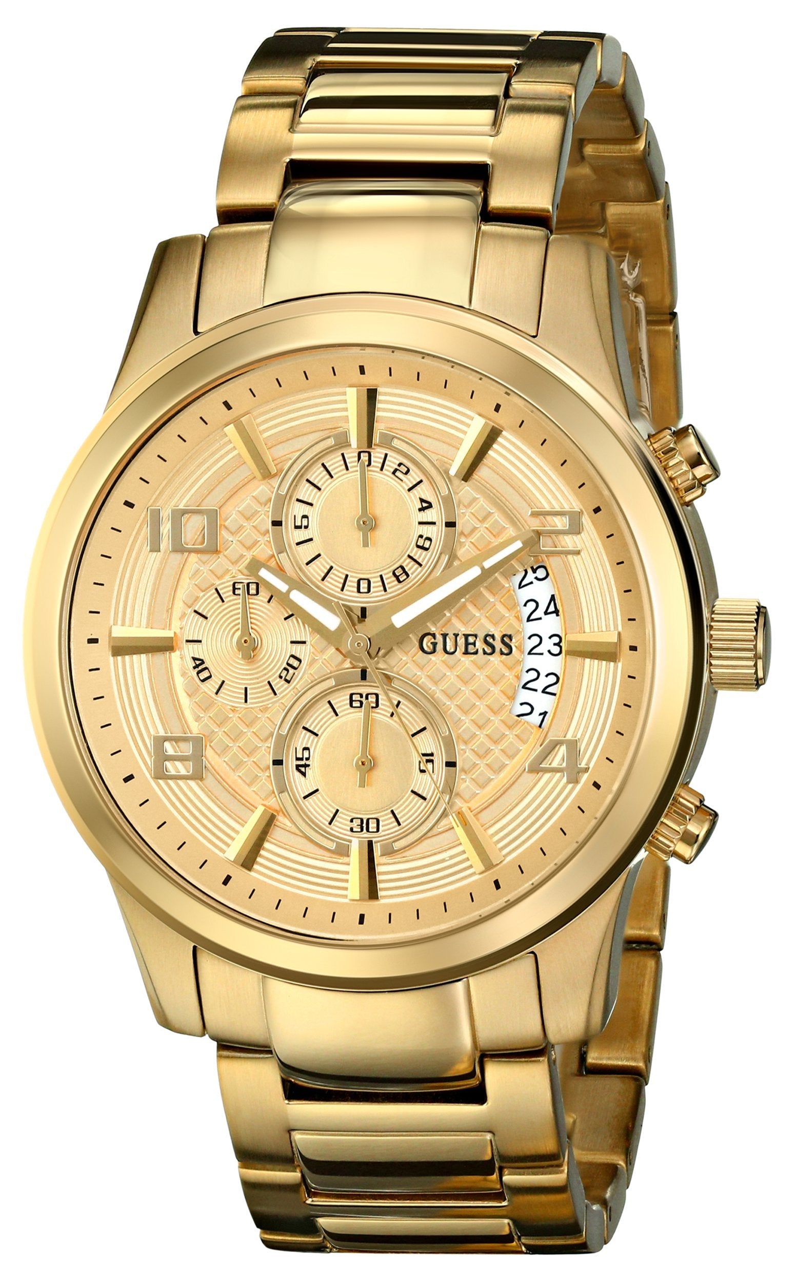 Guess Analog Chronograph Gold Dial Gold Steel Strap Watch for Men - W0075G5