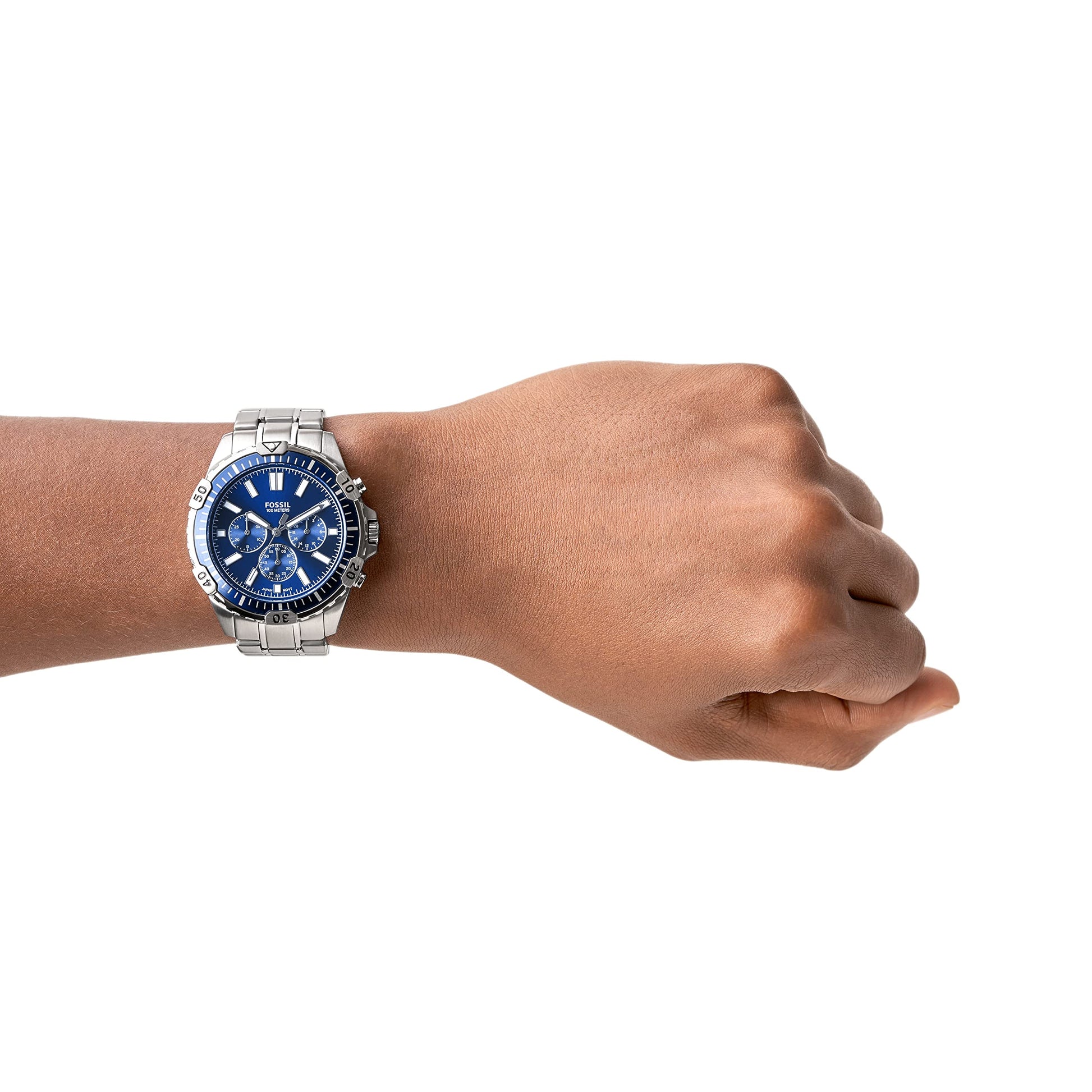 Fossil Garrett Chronograph Blue Dial Silver Steel Strap Watch for Men - FS5623