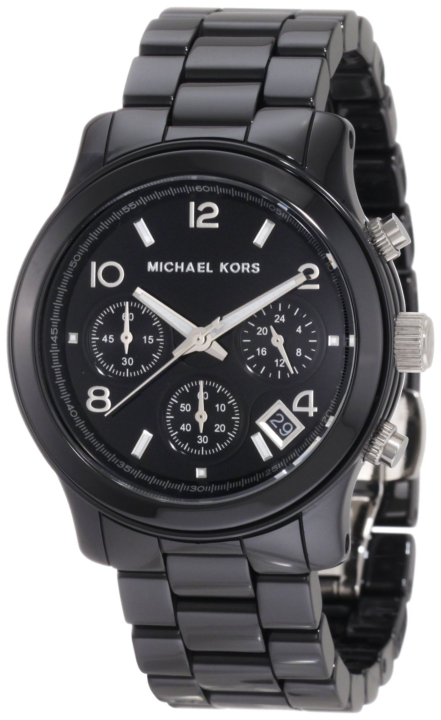 Michael Kors Runway Black Ceramic Dial Black Steel Strap Watch for Women - MK5162