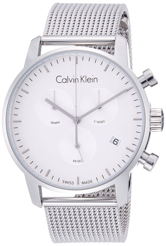 Calvin Klein City Chronograph White Dial Silver Mesh Bracelet Watch for Men - K2G27126