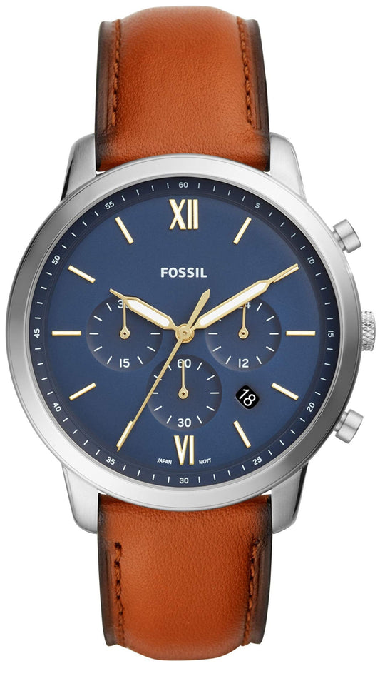 Fossil Neutra Chronograph Blue Dial Brown Leather Strap Watch for Men - FS5453