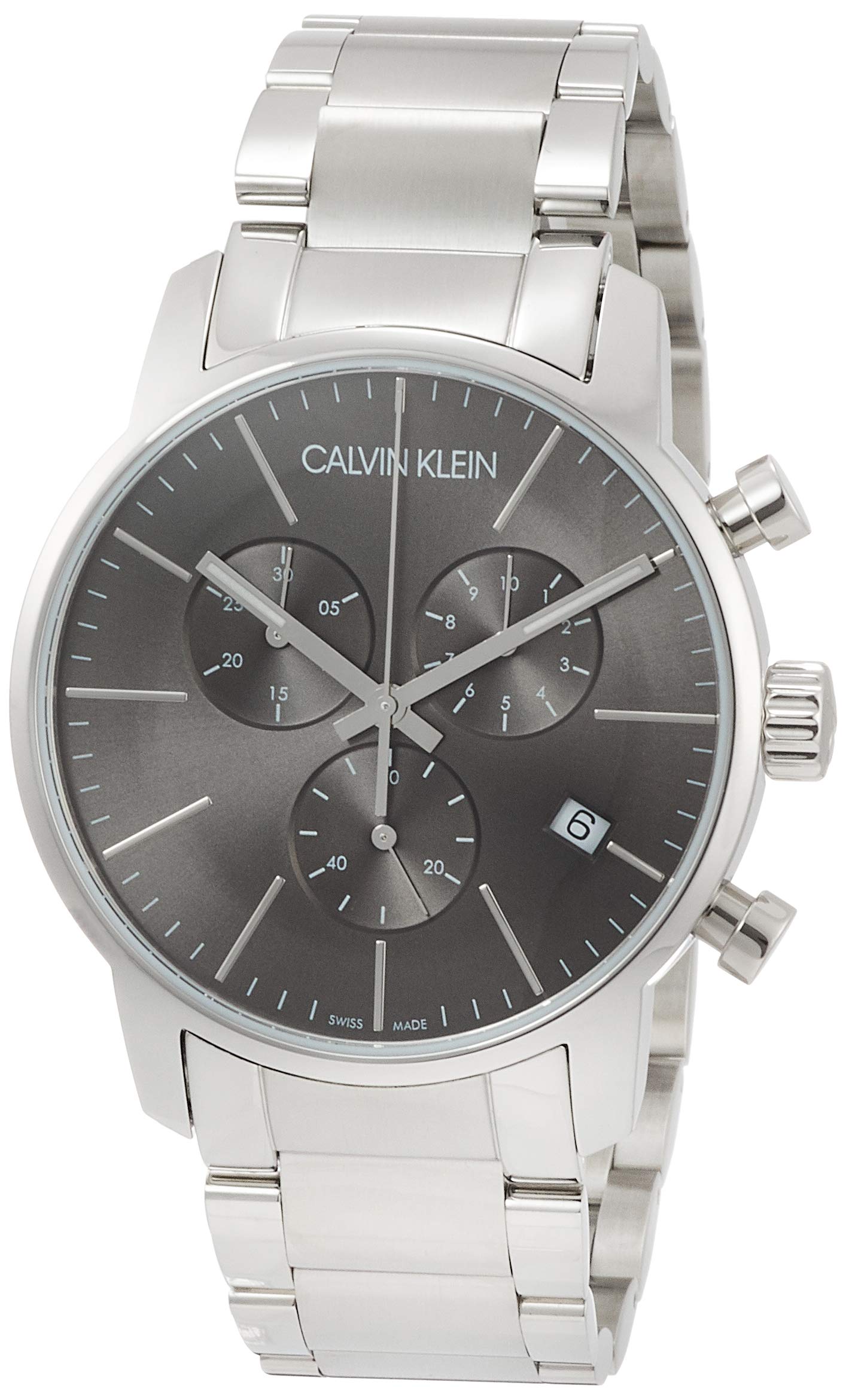 Calvin Klein City Chronograph Black Dial Silver Steel Strap Watch for Men - K2G27143