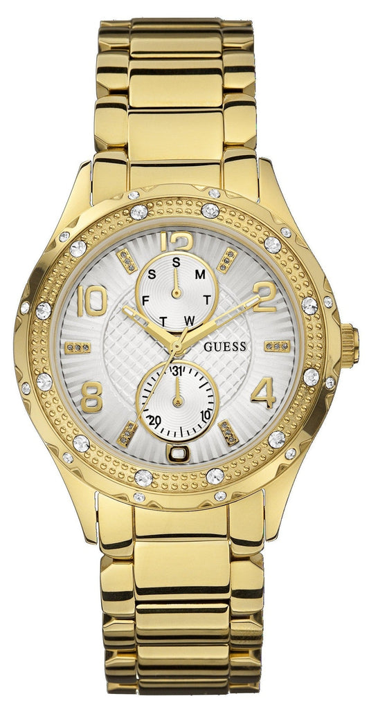 Guess Siren Diamonds Silver Dial Gold Steel Strap Watch for Women - W0442L2