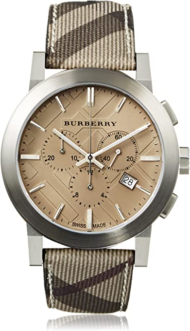 Burberry The City Smoked Brown Dial Checkered Brown Leather Strap Watch for Men - BU9361