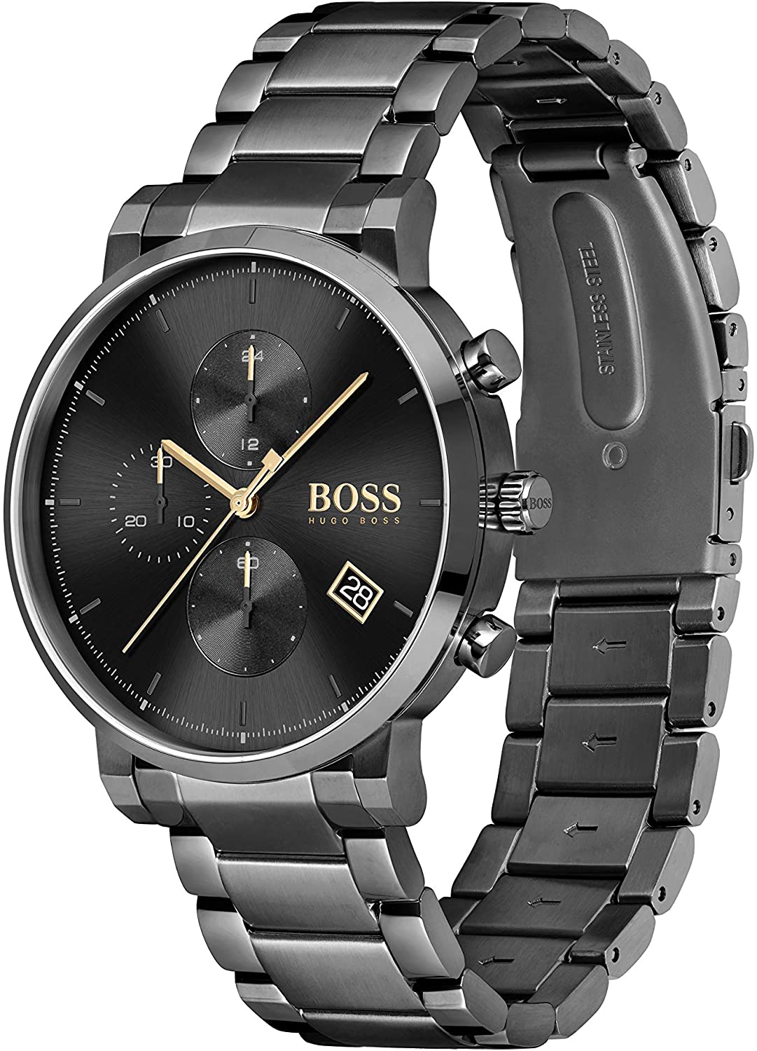 Hugo Boss Integrity Chronograph Black Dial Black Steel Strap Watch for Men - 1513780