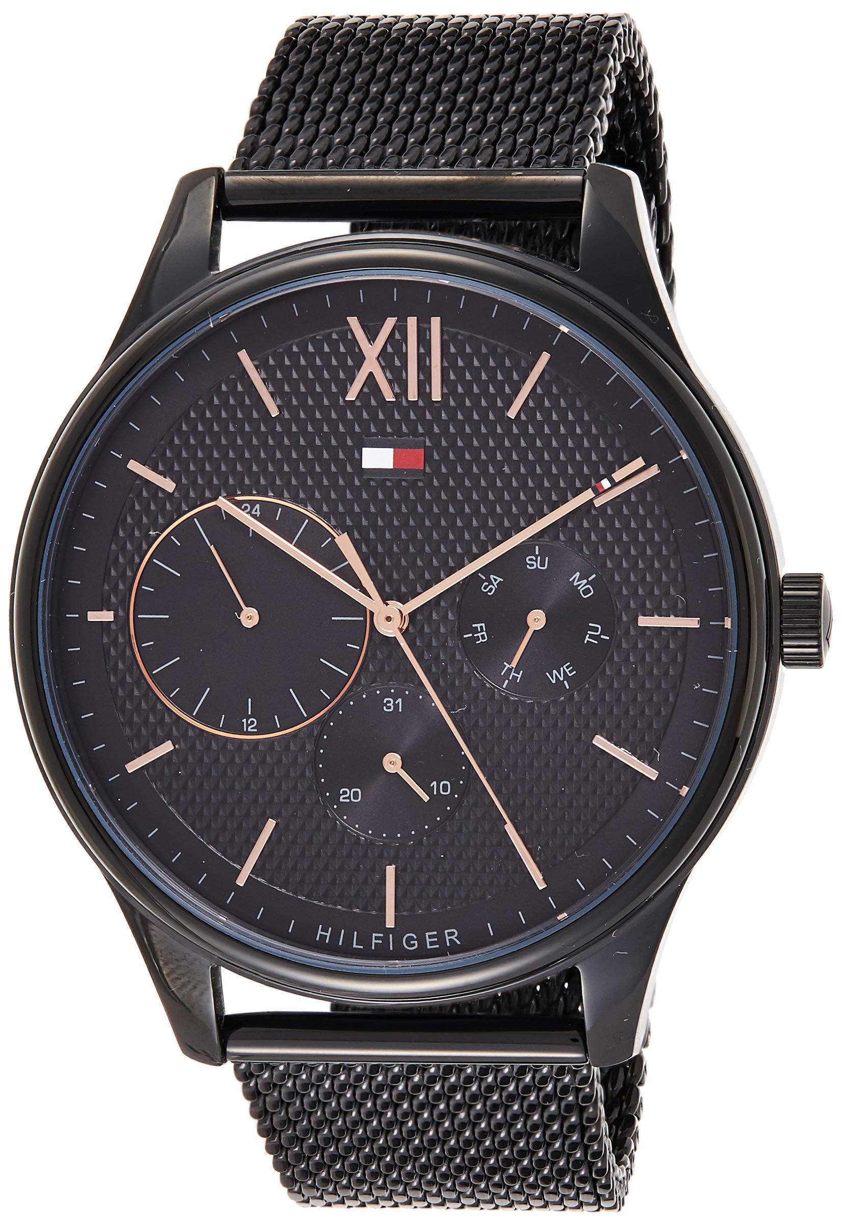 Tommy Hilfiger Damon Quartz Black Dial Black Mesh Bracelet Watch for Men - 1791420