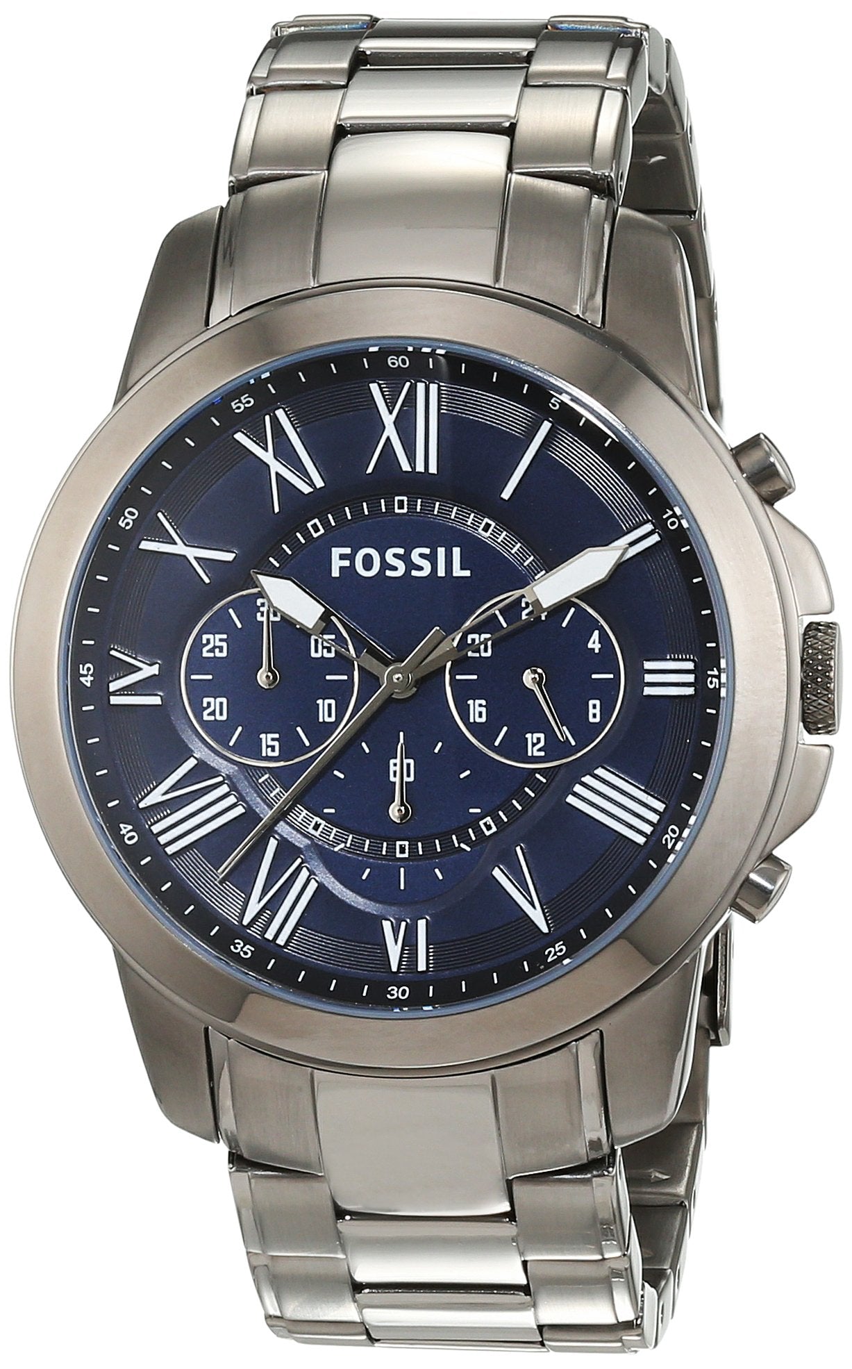 Fossil Grant Chronograph Blue Dial Grey Steel Strap Watch for Men - FS4831