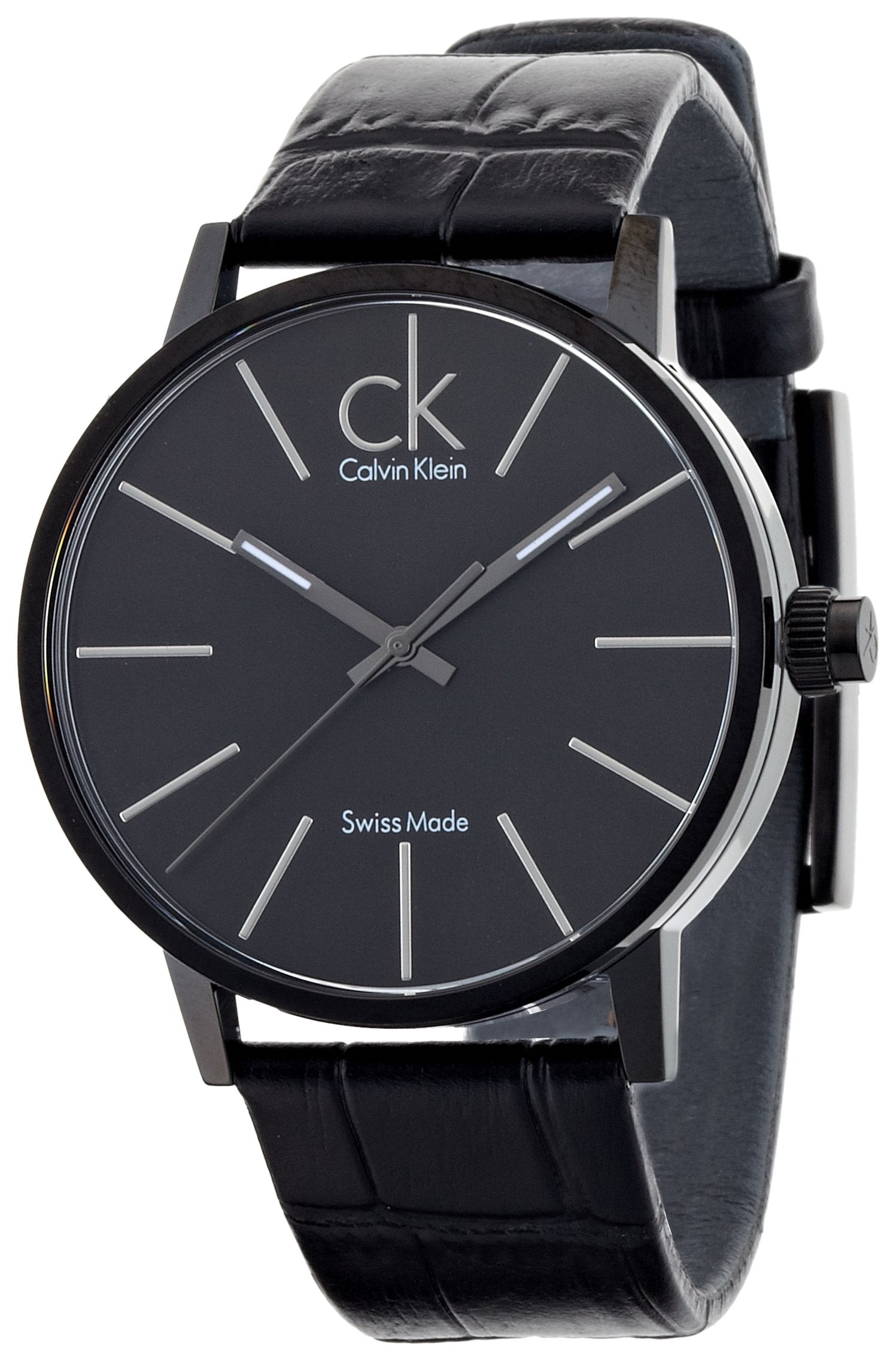 Calvin Klein Post Minimal Black Dial Black Leather Strap Watch for Men - K7621401