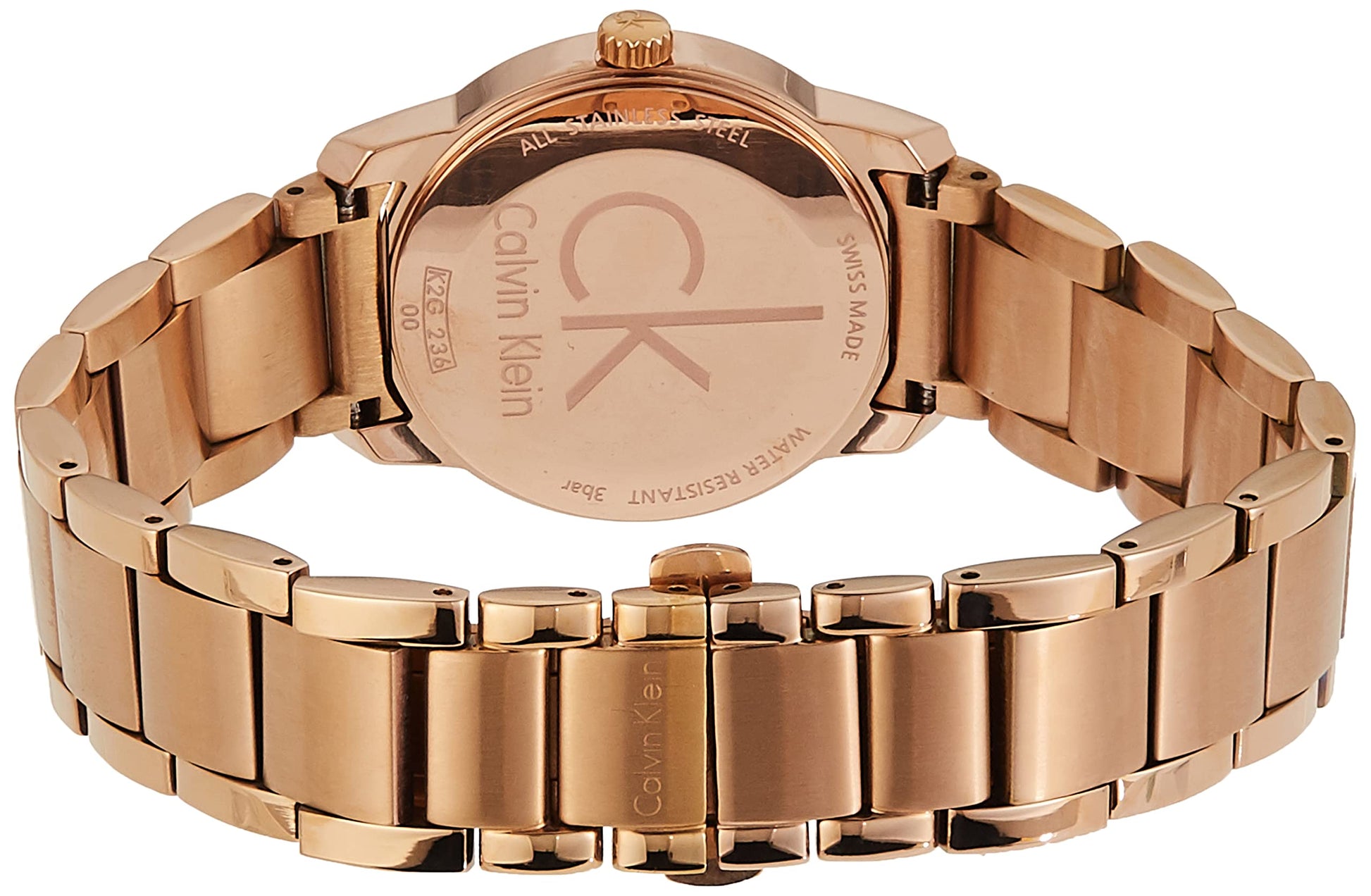 Calvin Klein City Mother of Pearl White Dial Rose Gold Steel Strap Watch for Women - K2G23646