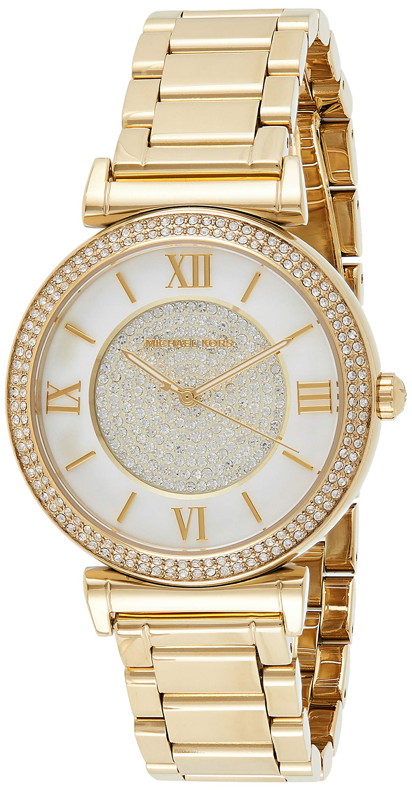 Michael Kors Catlin Mother of Pearl Dial Gold Steel Strap Watch for Women - MK3332