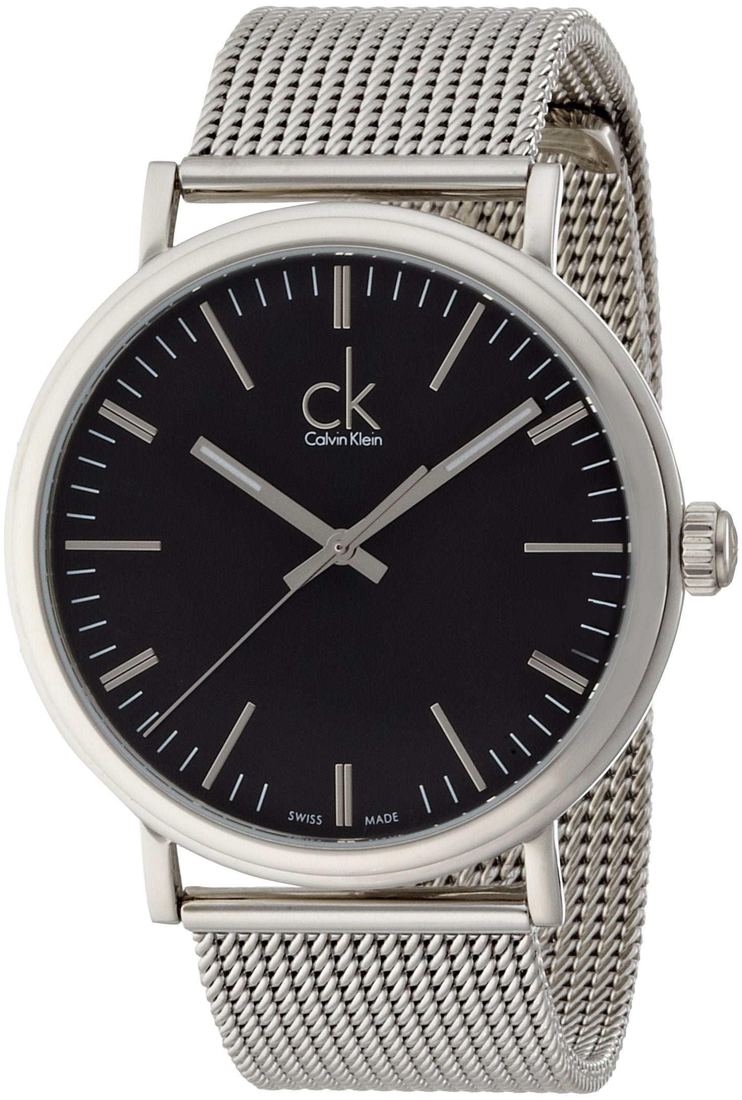 Calvin Klein Surround Black Dial Silver Mesh Bracelet Watch for Men - K3W21121