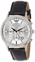 Emporio Armani Classic Chronograph Silver Dial Black Leather Strap Watch For Men - AR2432