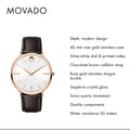 Movado Ultra Slim White Dial Brown Leather Strap Watch For Men - 0607089