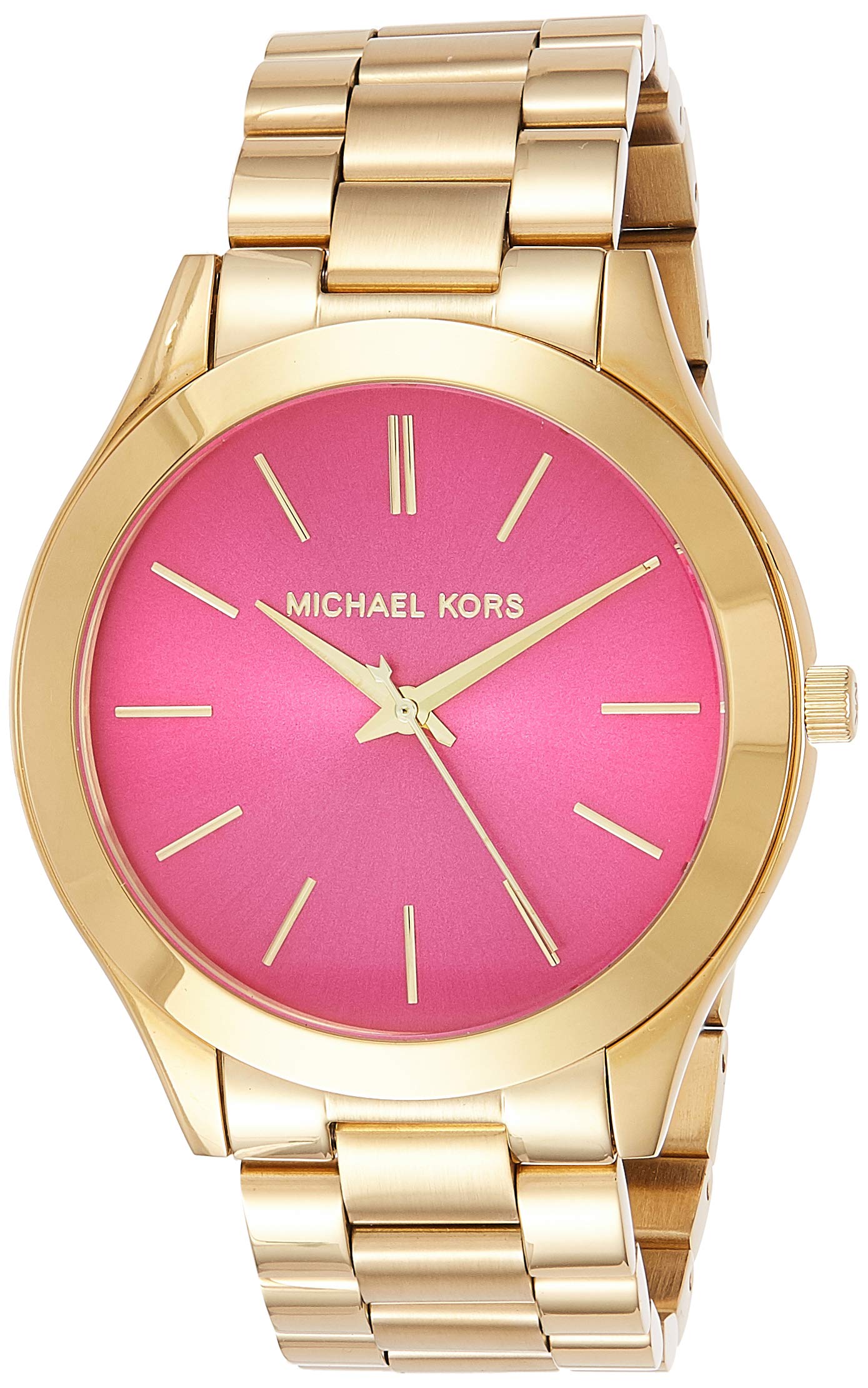 Michael Kors Slim Runway Pink Dial Rose Gold Steel Strap Watch for Women - MK3264