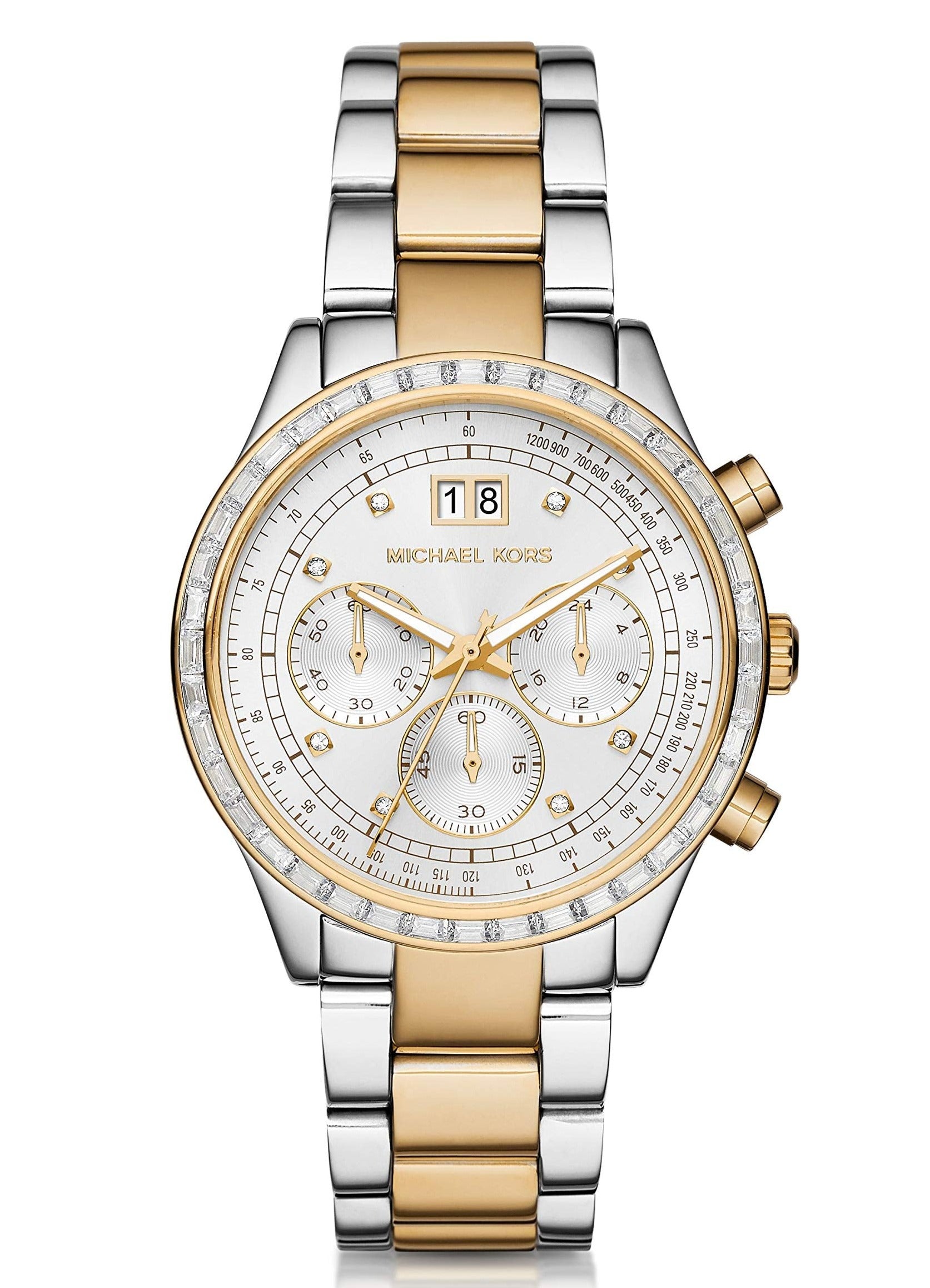 Michael Kors Brinkley Chronograph Silver Dial Two Tone Steel Strap Watch for Women - MK6188