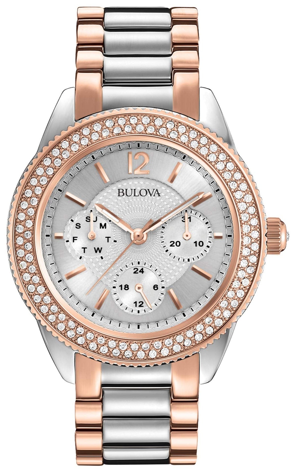 Bulova Crystal Collection Silver Dial Two Tone Steel Strap Watch for Women - 98N100