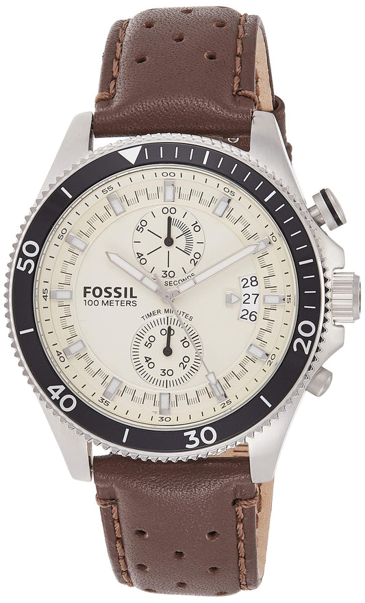 Fossil Wakefield Chronograph White Dial Brown Leather Strap Watch for Men - CH2943