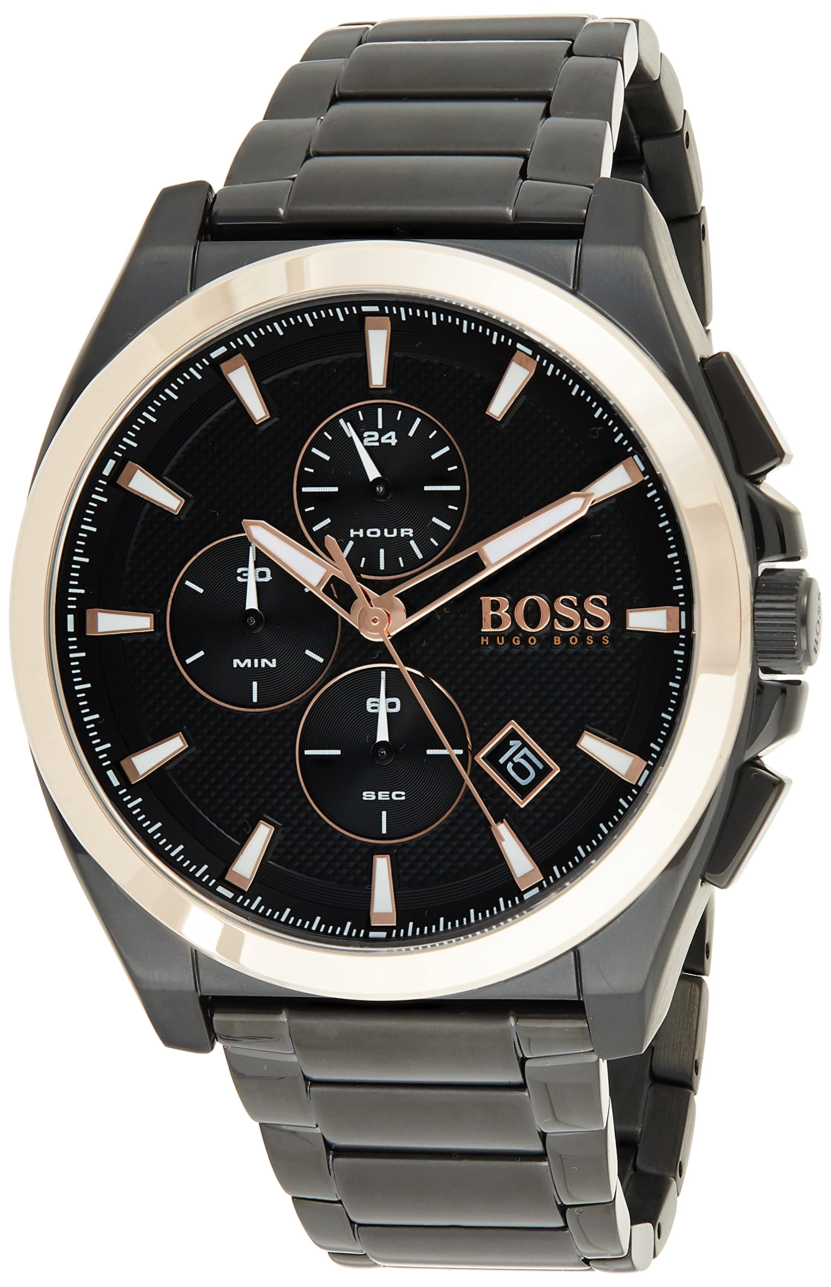 Hugo Boss Grandmaster Chronograph Black Dial Black Steel Strap Watch for Men - 1513885