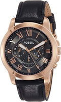 Fossil Grant Chronograph Grey Dial Black Leather Strap Watch for Men - FS5085