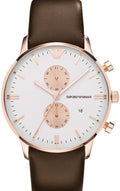 Emporio Armani Gianni Classic Chronograph White Dial Brown Leather Strap Watch For Men - AR0398