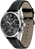 Hugo Boss Champion Chronograph Black Dial Black Leather Strap Watch for Men - 1513816