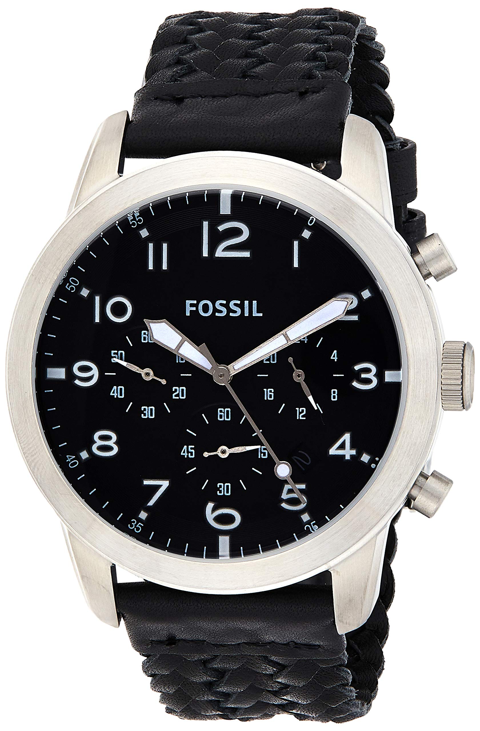 Fossil Pilot 54 Chronograph Black Dial Black Leather Strap Watch for Men - FS5181