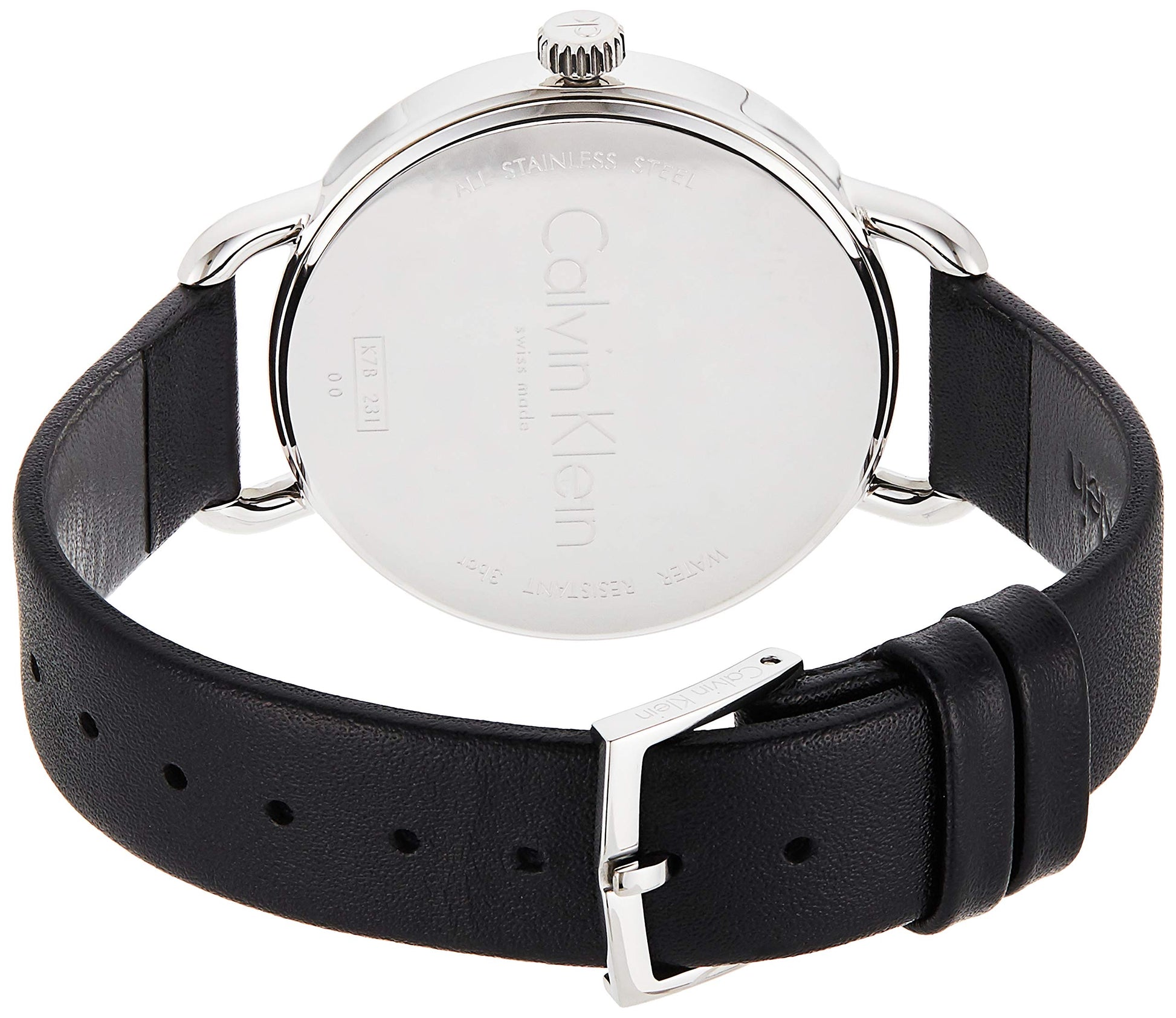 Calvin Klein Even Silver Black Leather Strap Watch for Women - K7B231C6