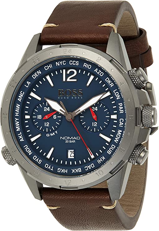 Hugo Boss Nomad Chronograph Blue Dial Brown Leather Strap Watch for Men - 1513773