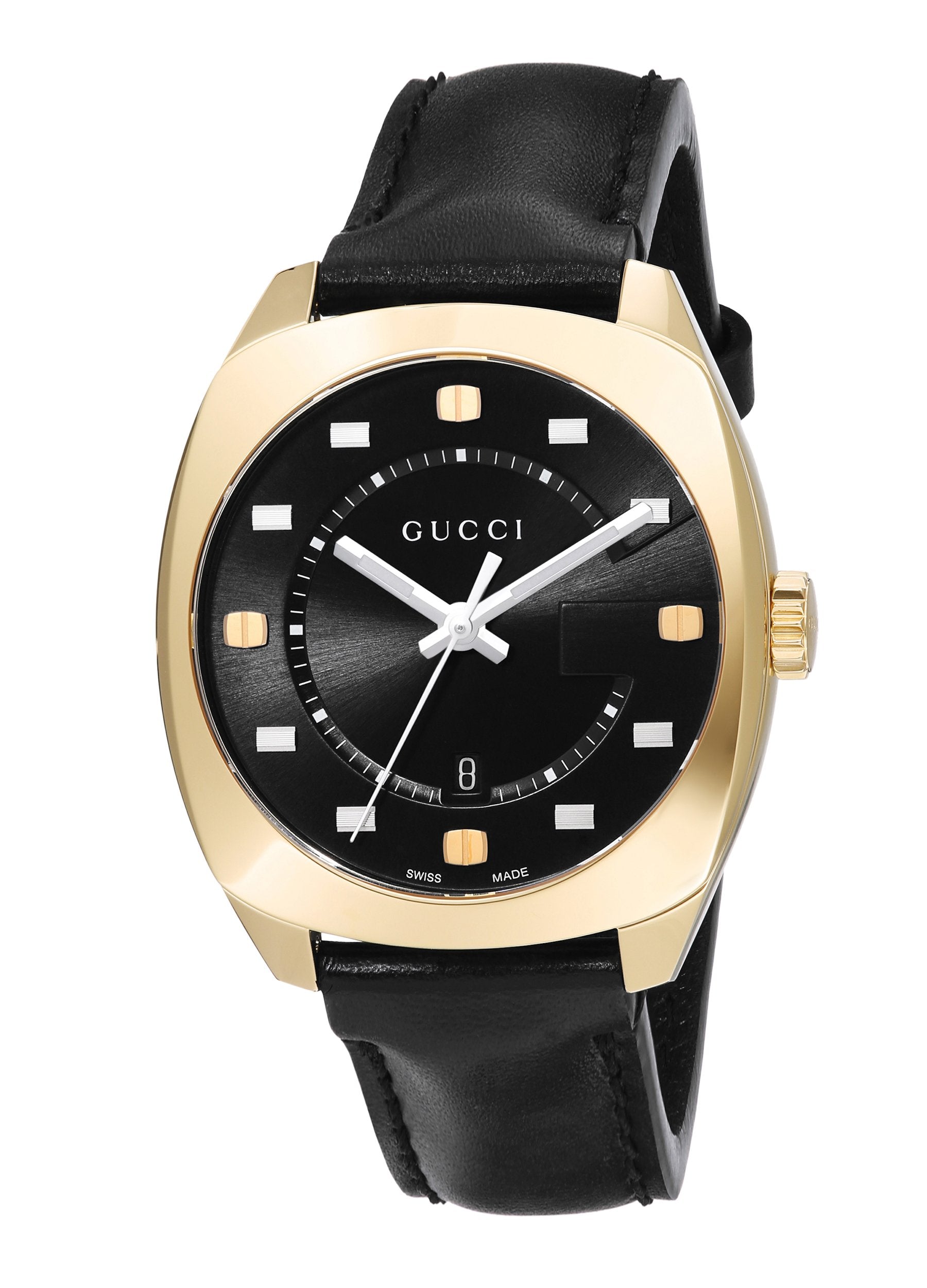 Gucci GG2570 Black Dial Black Leather Strap Watch For Women - YA142408