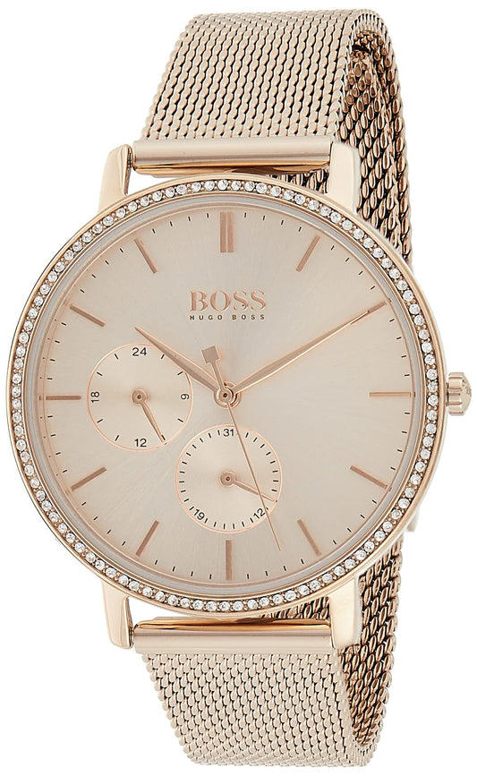 Hugo Boss Infinity Carnation Gold Dial Gold Mesh Bracelet Watch for Women - 1502519