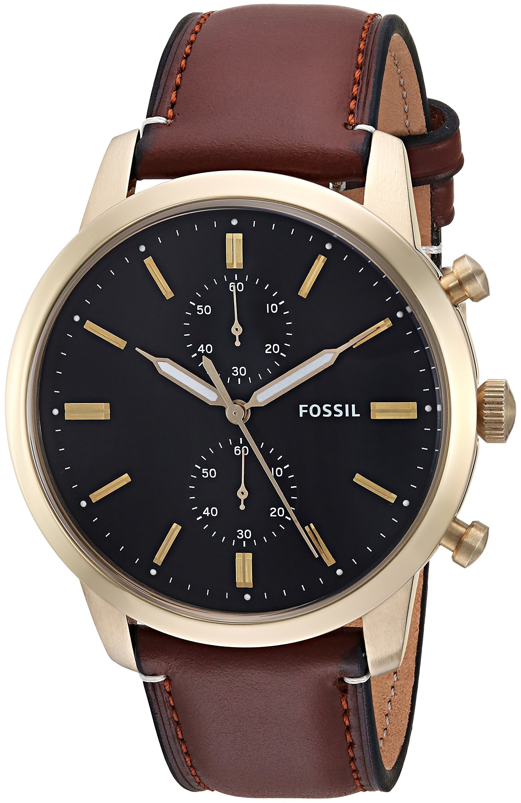 Fossil Townsman Chronograph Black Dial Brown Leather Strap Watch for Men - FS5338