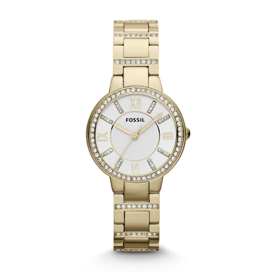 Fossil Virginia White Dial Gold Steel Strap Watch for Women - ES3283