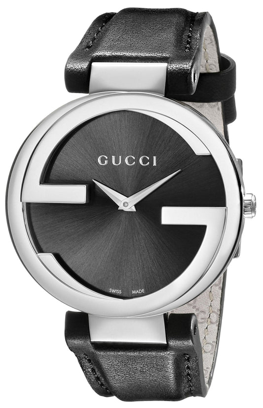 Gucci Interlocking G Black Dial Black Leather Strap Watch For Women - YA133301