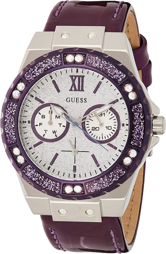 Guess Limelight Quartz Silver Dial Purple Leather Strap Watch For Women - W0775L6