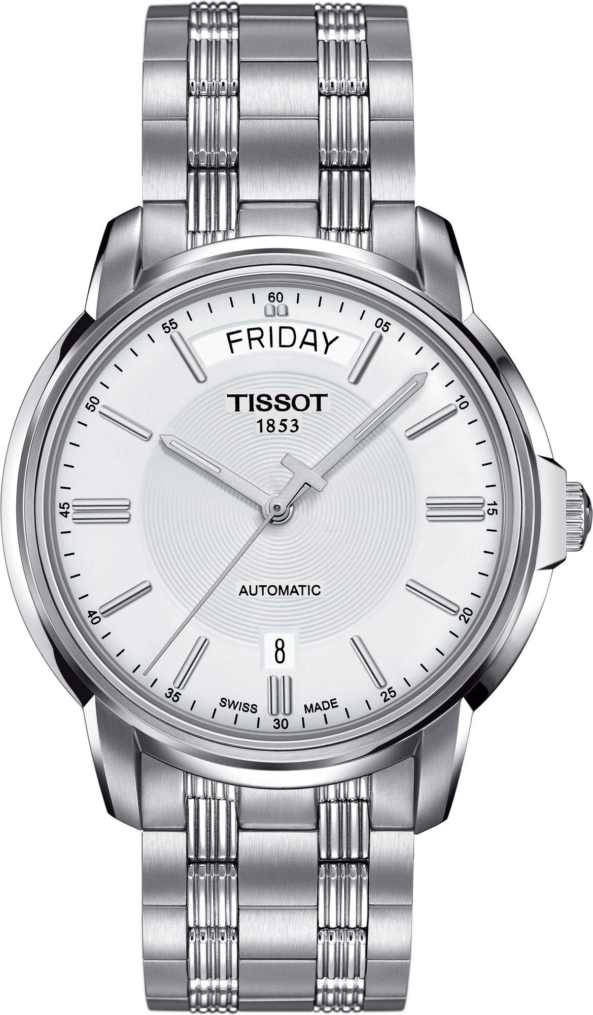 Tissot T Classic Automatic III Day Date White Dial Silver Steel Strap Watch for Men - T065.930.11.031.00