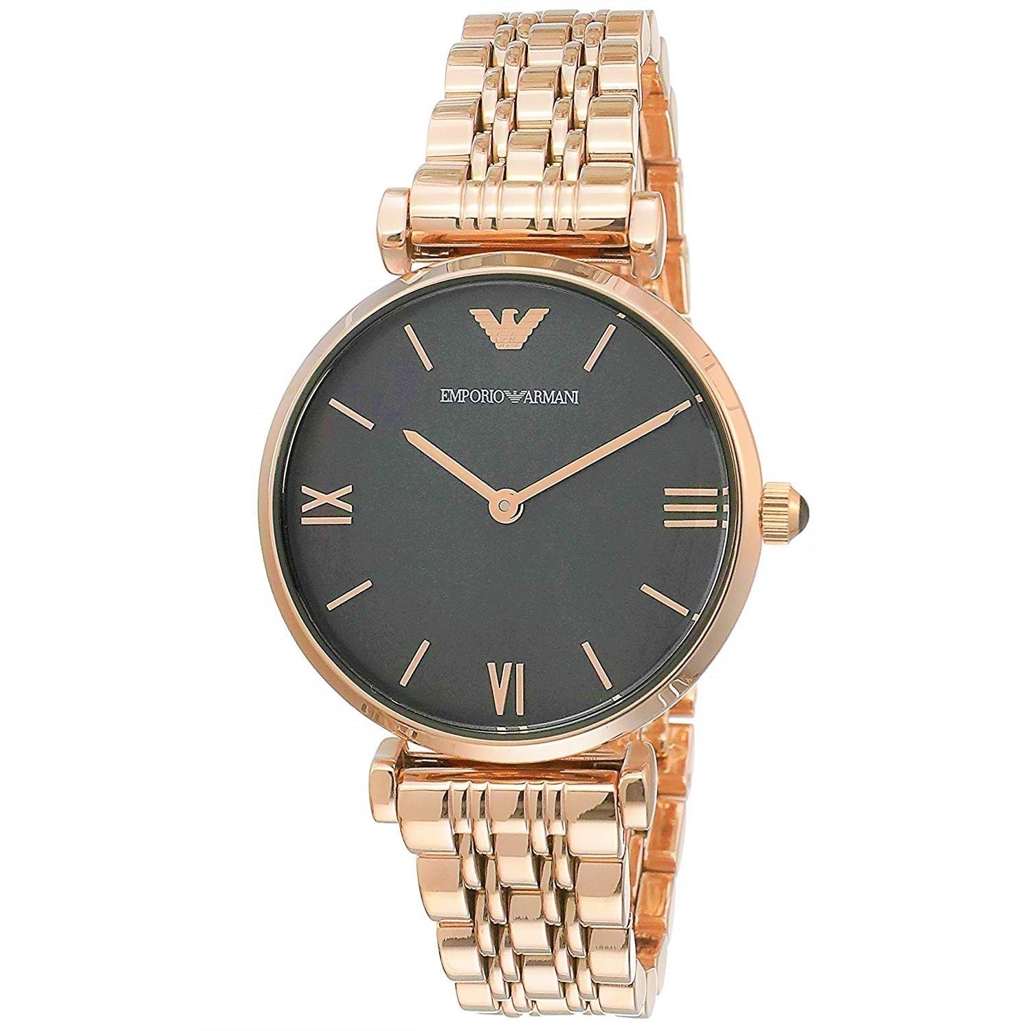 Emporio Armani Gianni T-Bar Mother of Pearl Black Dial Rose Gold Steel Strap Watch For Women - AR11145