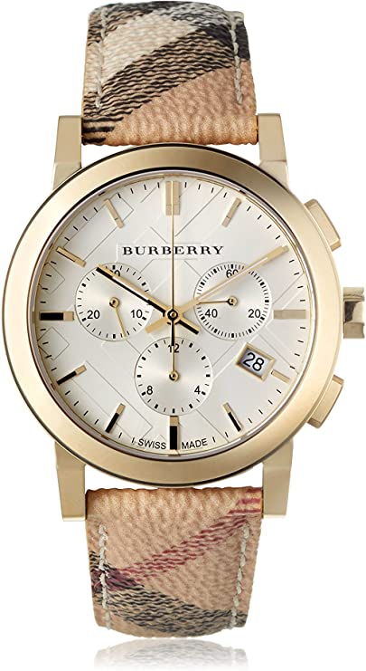 Burberry The City White Dial Haymarket Beige Leather Strap Watch for Women - BU9752