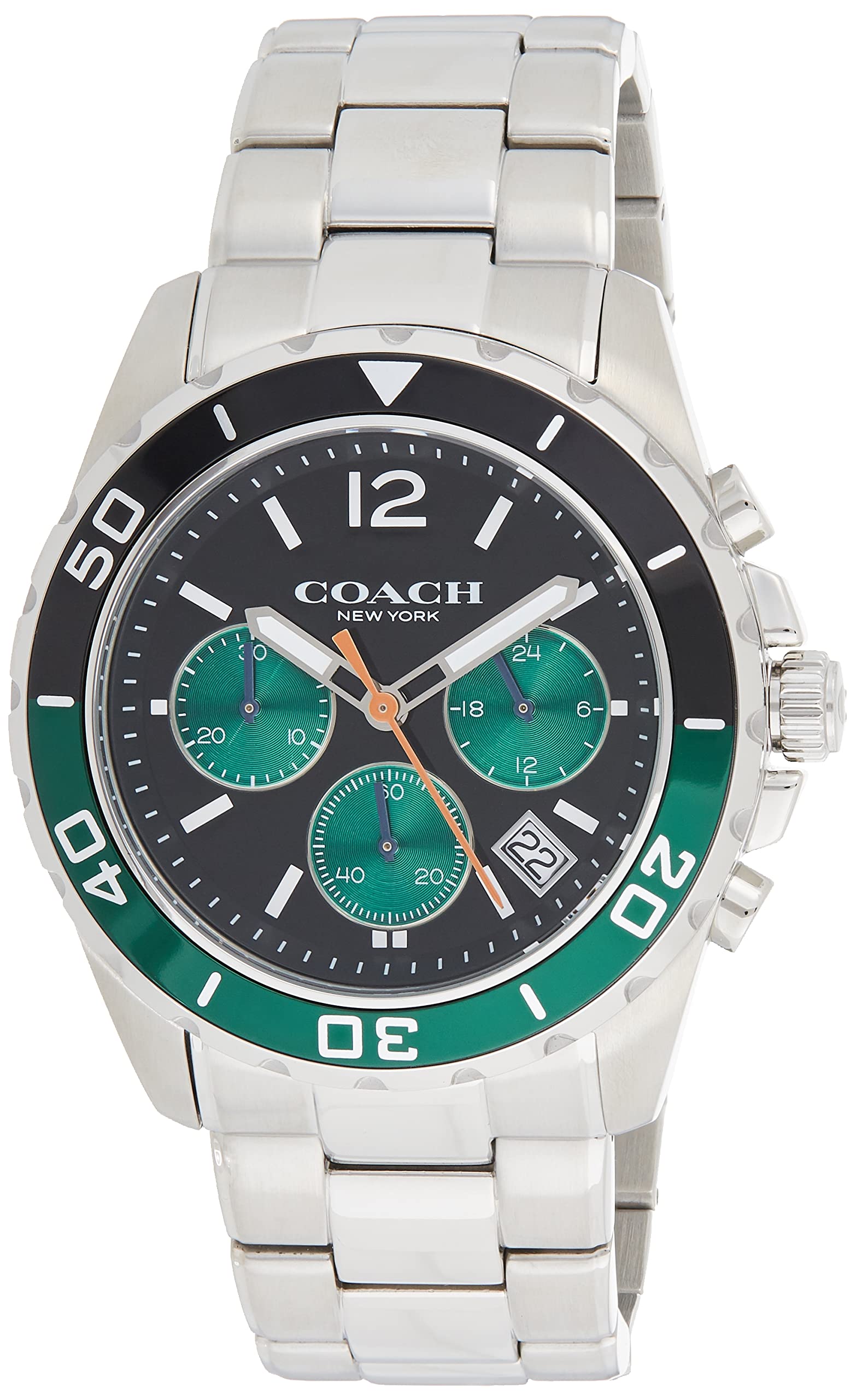 Coach Kent Green Dial Silver Steel Strap Watch for Men - 14602557