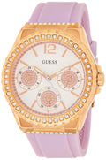 Guess Starlight Diamonds White Dial Purple Rubber Strap Watch for Women - W0846L6