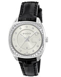 Gucci GG2570 Diamonds Silver Dial Black Leather Strap Watch For Women - YA142507