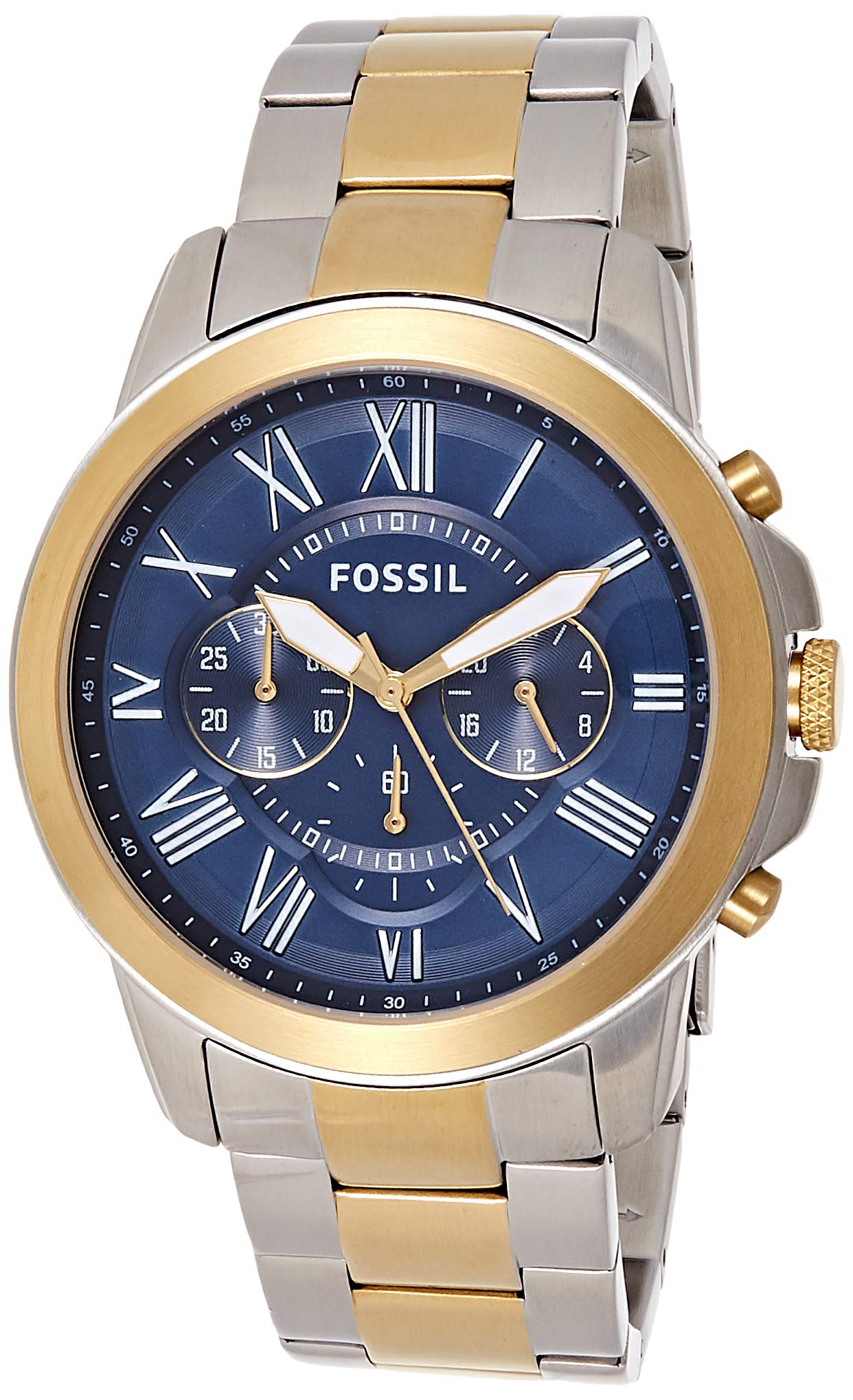 Fossil Grant Chronograph Blue Dial Two Tone Steel Strap Watch for Men - FS5024