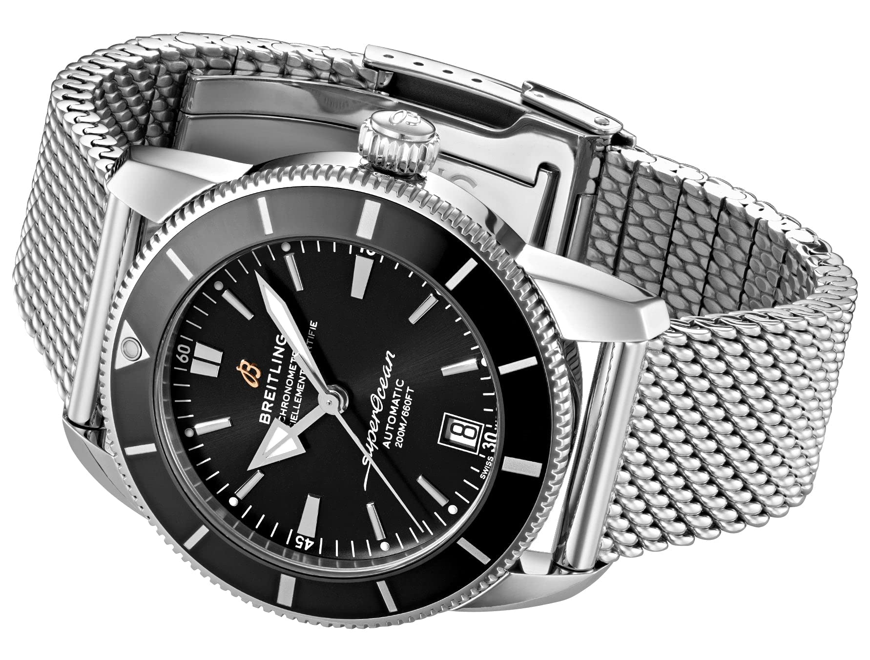 Breitling Superocean Heritage B20 Automatic 42 Black Dial Silver Mesh Bracelet Watch for Men - AB2010121B1A1