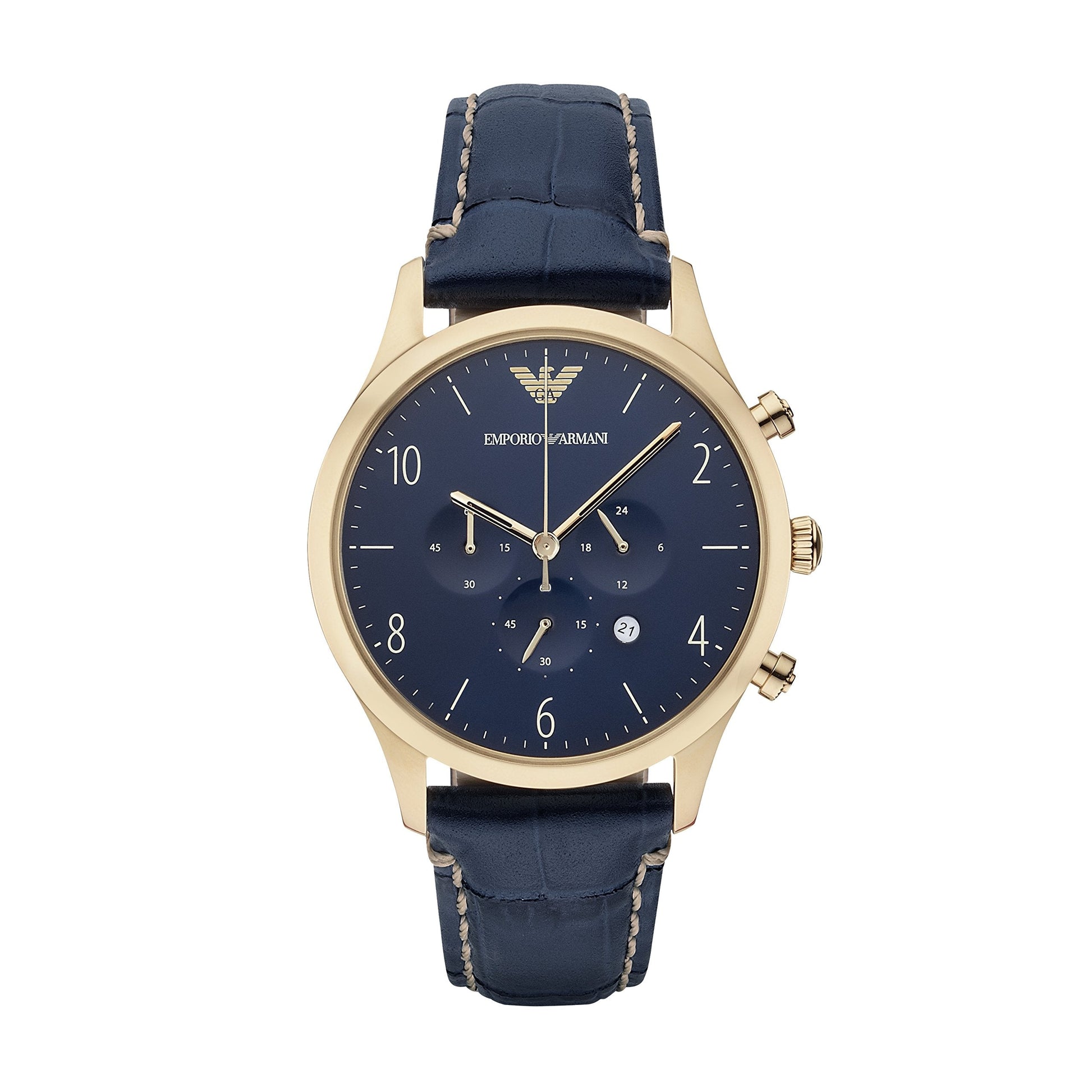 Emporio Armani Chronograph Blue Dial Blue Leather Strap Watch For Men - AR1862