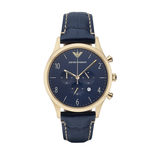 Emporio Armani Chronograph Midnight Blue Dial Blue Leather Strap Watch For Men - AR1862
