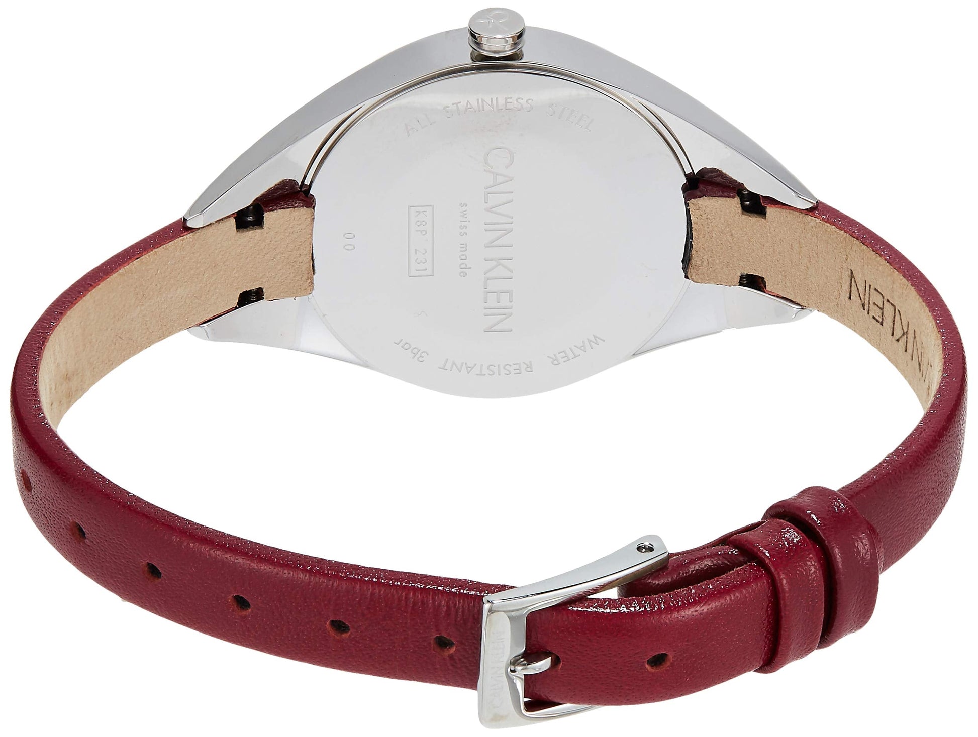 Calvin Klein Rebel Blue Dial Maroon Leather Strap Watch for Women - K8P231UN