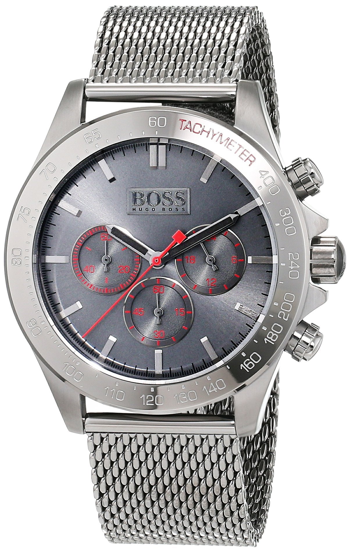 Hugo Boss Ikon Chronograph Grey Dial Grey Mesh Bracelet Watch for Men - 1513443