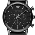 Emporio Armani Luigi Chronograph Black Dial Black Leather Strap Watch For Men - AR1737