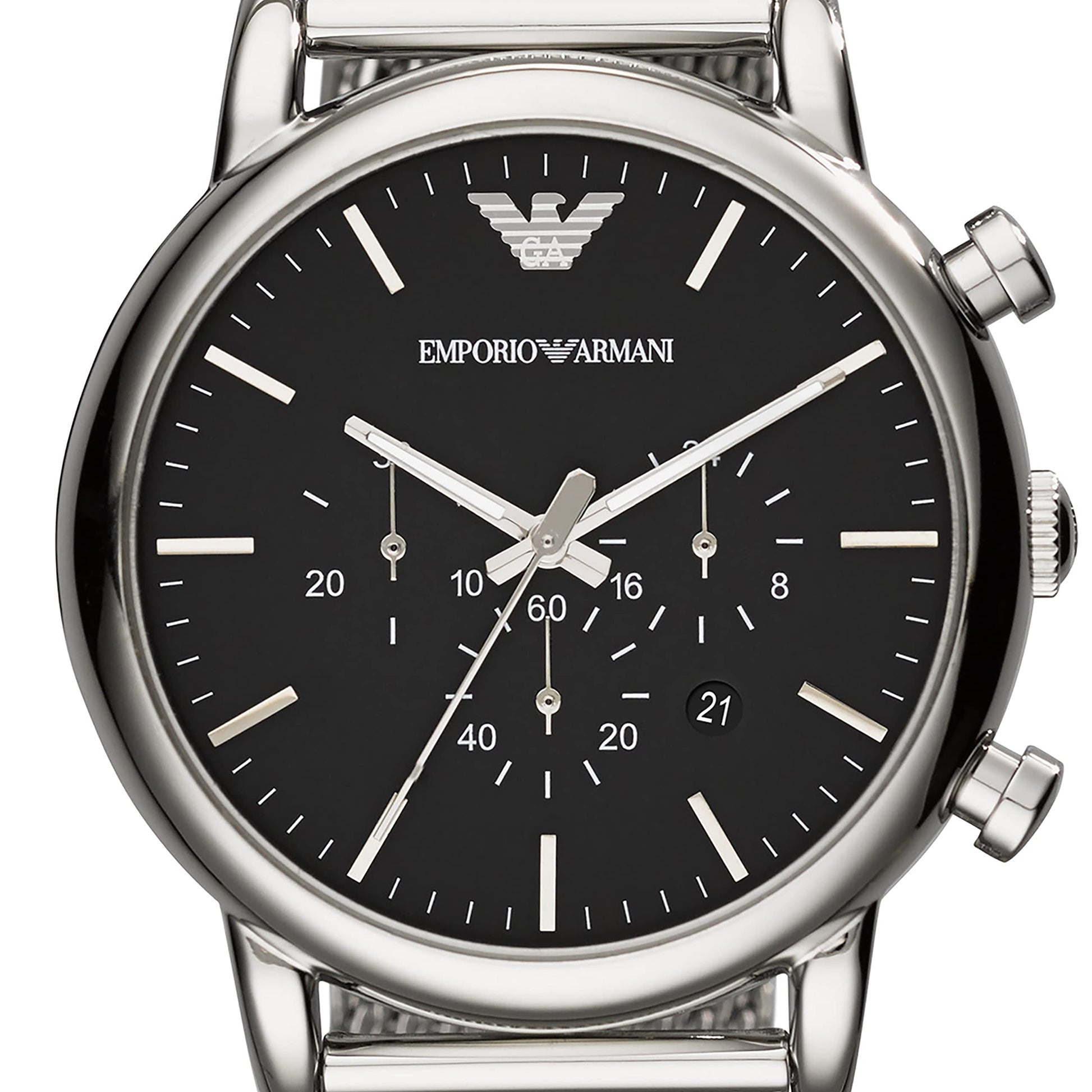 Emporio Armani Classic Chronograph Black Dial Silver Mesh Bracelet Watch For Men - AR1808