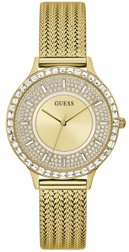 Guess Soiree Diamonds Gold Dial Gold Mesh Bracelet Watch for Women - GW0402L2